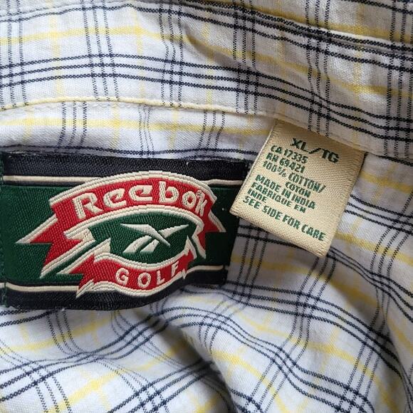 Vintage 90s Reebok Golf Shirt Mens XL White Yellow Plaid Long Sleeve Button Up - Picture 6 of 8